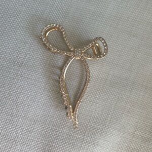 Gold Rhinestone Bow Claw Clip
